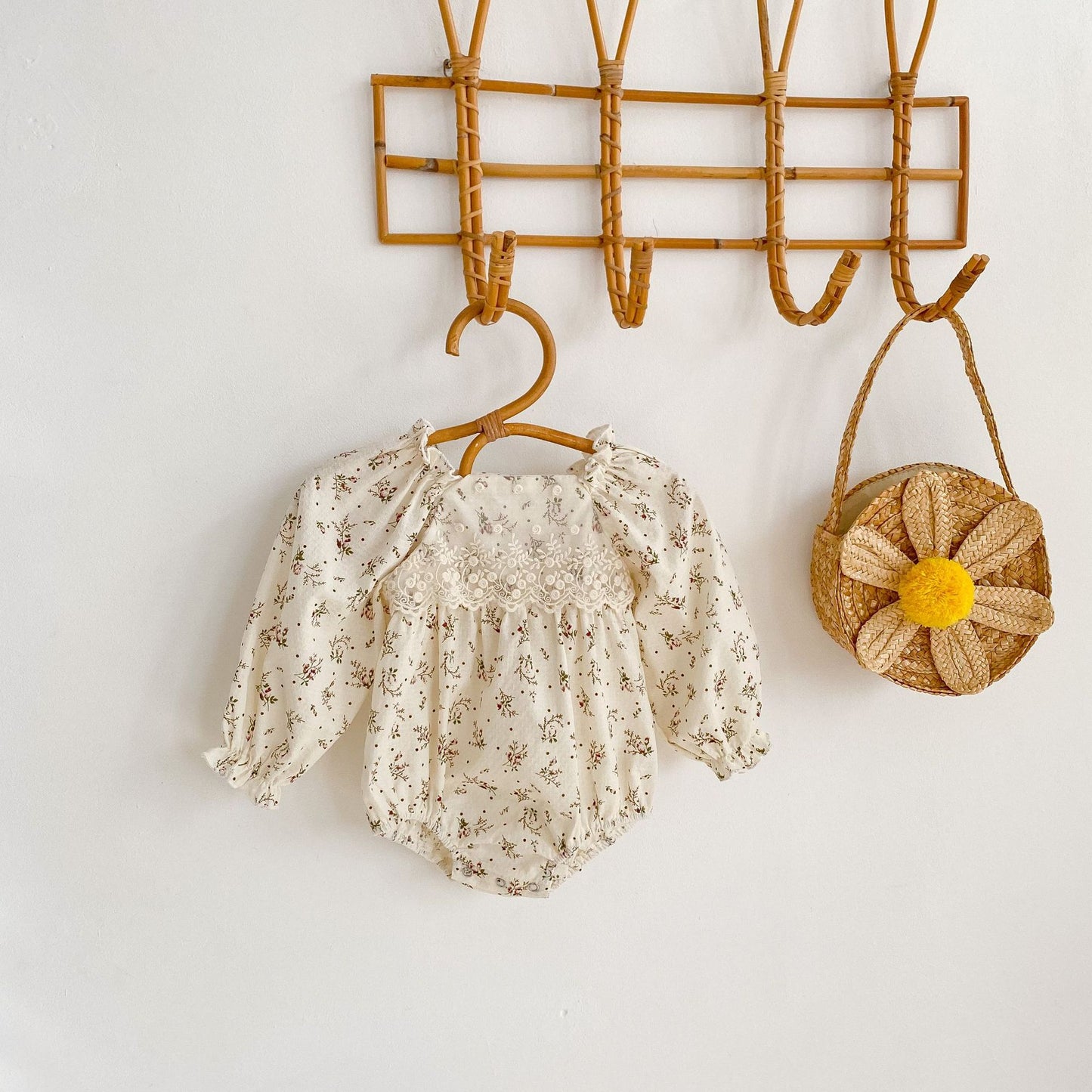 Baby Girl's Floral Lace Long-sleeved One-piece Romper