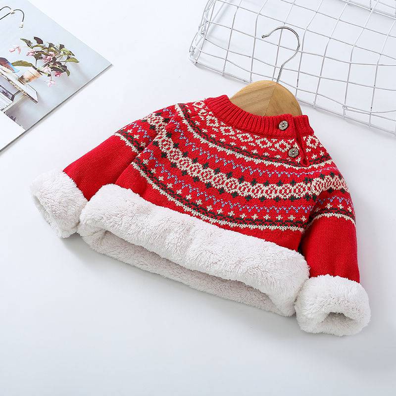 Girls' Fleece Thickened Sweater Baby Children's Knitted Bottoming Shirt Pullover Coat
