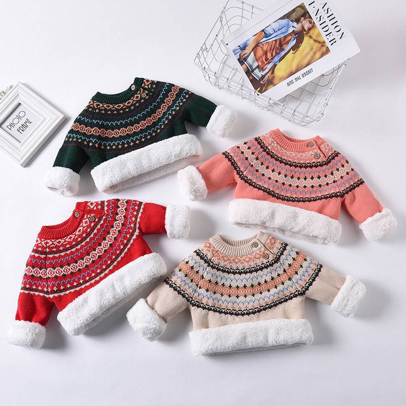 Girls' Fleece Thickened Sweater Baby Children's Knitted Bottoming Shirt Pullover Coat