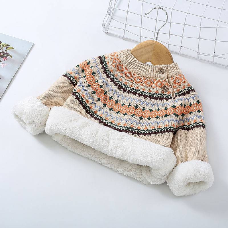 Girls' Fleece Thickened Sweater Baby Children's Knitted Bottoming Shirt Pullover Coat