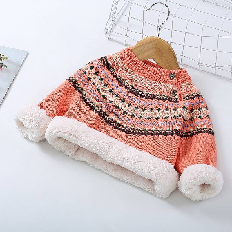 Girls' Fleece Thickened Sweater Baby Children's Knitted Bottoming Shirt Pullover Coat