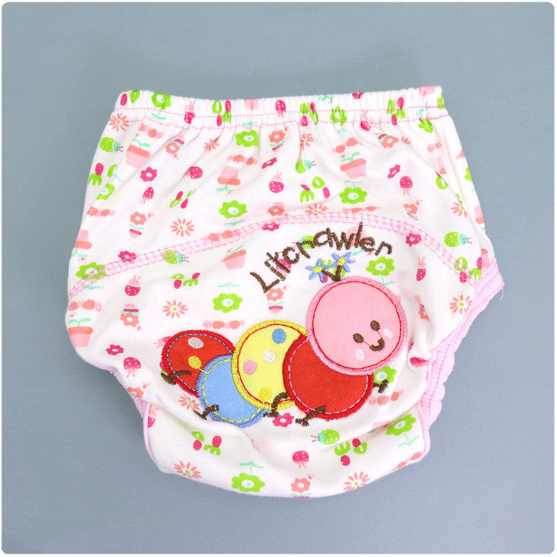 Summer Embroidered Baby Cotton Learning Pants Diaper Pocket Waterproof Training Pants Leak-Proof Breathable Bread Pants