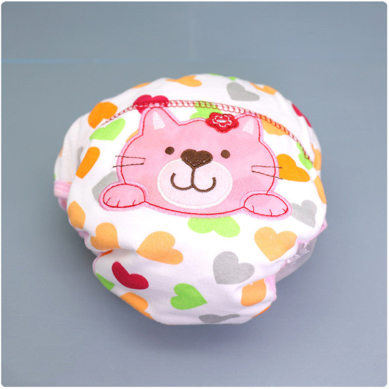 Summer Embroidered Baby Cotton Learning Pants Diaper Pocket Waterproof Training Pants Leak-Proof Breathable Bread Pants