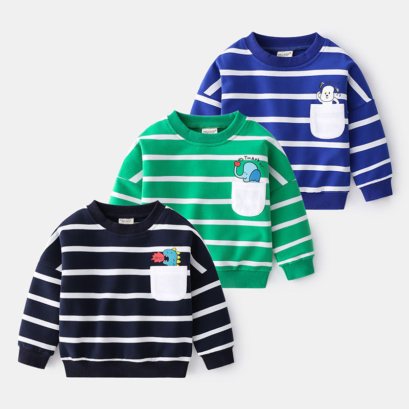 2021 Spring Boys Striped Sweater Casual Loose Round Neck Pullover Sweater Cotton