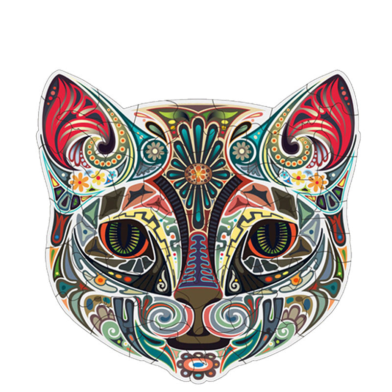 Flower Face Cat Irregular Wooden Puzzle Flat Area Wood
