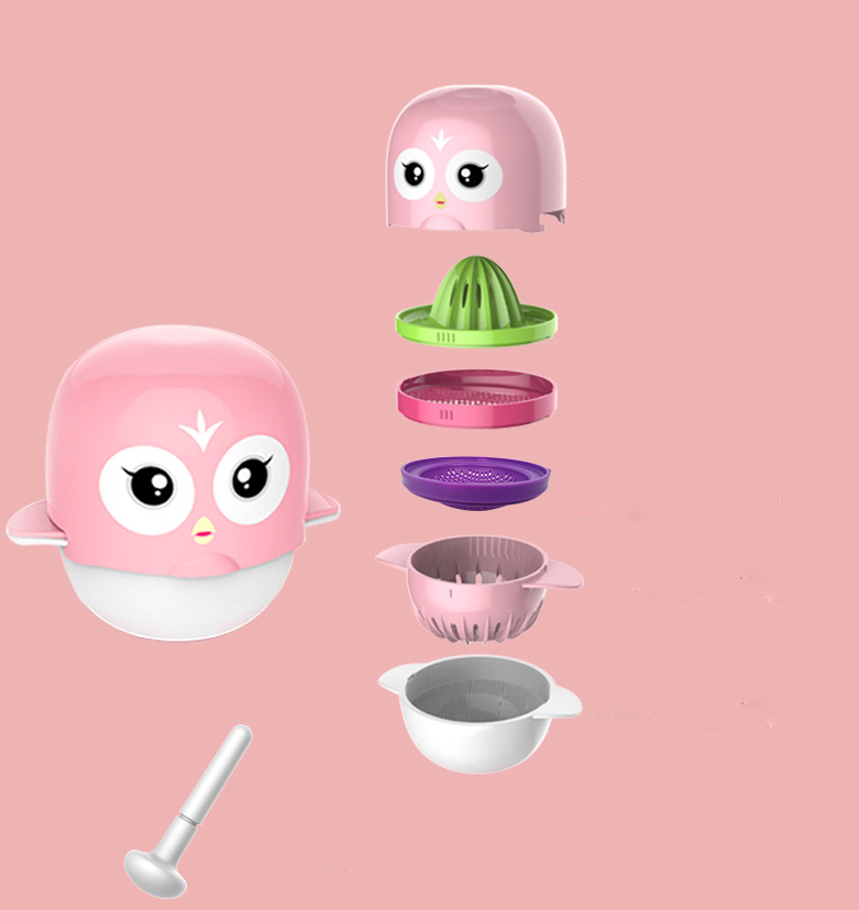 Food Masher Set Portable Mash and Serve Bowl Vegetables Fruit Homemade Baby Food Ricer Juicer Pink