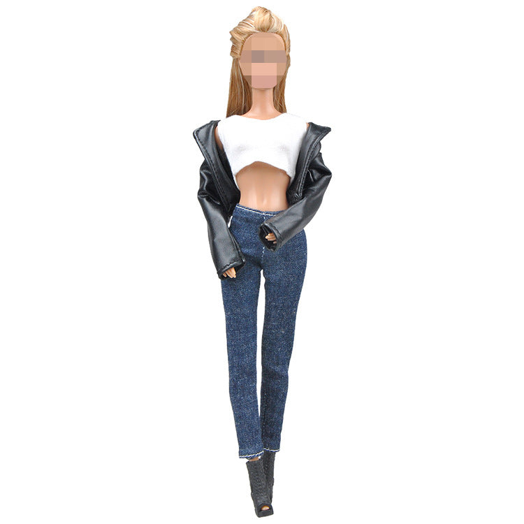 Doll Dress Up Accessories Fashion Black Leather Suit