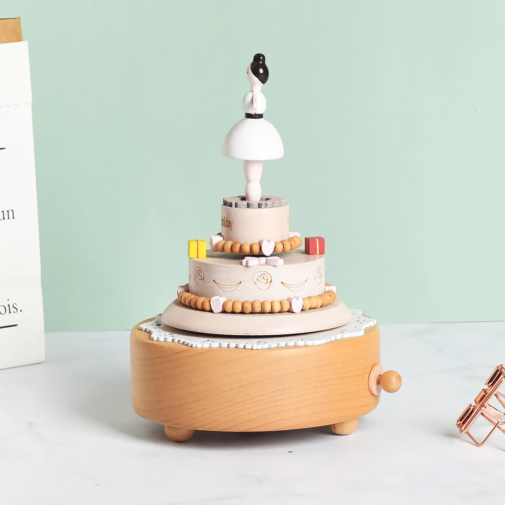 Wooden building model music box birthday gift
