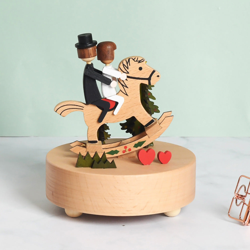 Wooden building model music box birthday gift