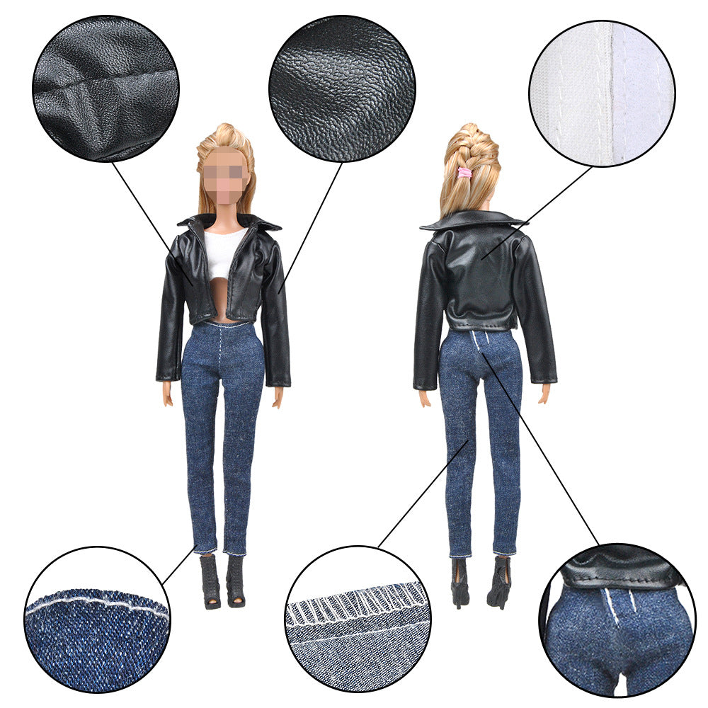 Doll Dress Up Accessories Fashion Black Leather Suit