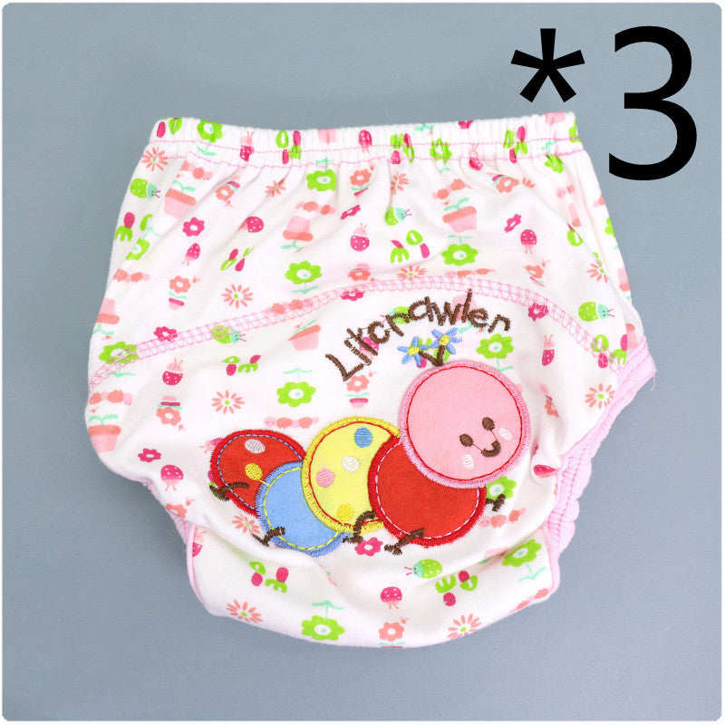 Summer Embroidered Baby Cotton Learning Pants Diaper Pocket Waterproof Training Pants Leak-Proof Breathable Bread Pants