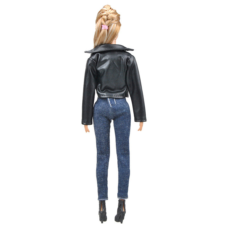 Doll Dress Up Accessories Fashion Black Leather Suit