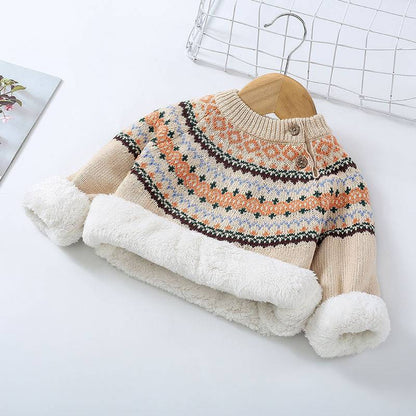 Girls' Fleece Thickened Sweater Baby Children's Knitted Bottoming Shirt Pullover Coat