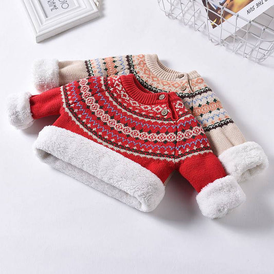 Girls' Fleece Thickened Sweater Baby Children's Knitted Bottoming Shirt Pullover Coat