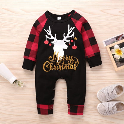 Santa's Elk Romper Red Plaid Christmas Romper