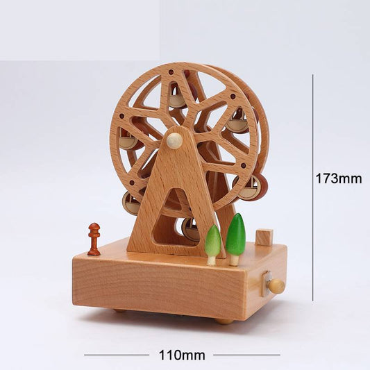 Wooden building model music box birthday gift