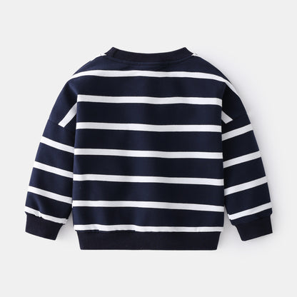 2021 Spring Boys Striped Sweater Casual Loose Round Neck Pullover Sweater Cotton