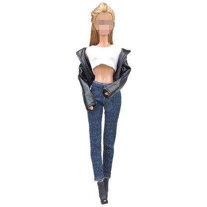 Doll Dress Up Accessories Fashion Black Leather Suit