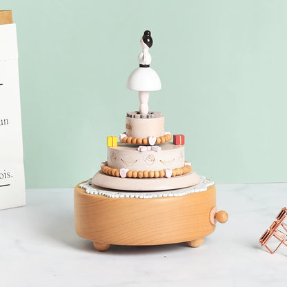 Wooden building model music box birthday gift