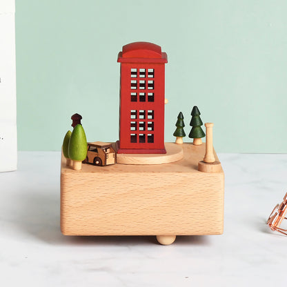 Wooden building model music box birthday gift