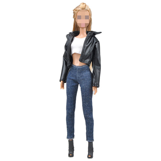 Doll Dress Up Accessories Fashion Black Leather Suit