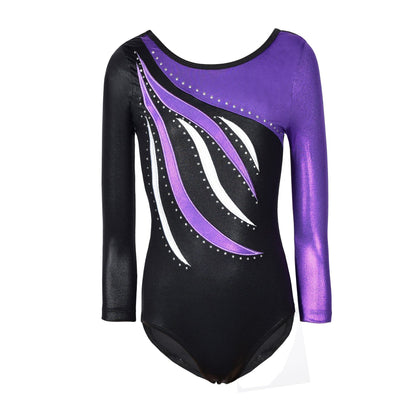 Girls' Long-sleeved Ballet Dress With Diamonds And Breathable