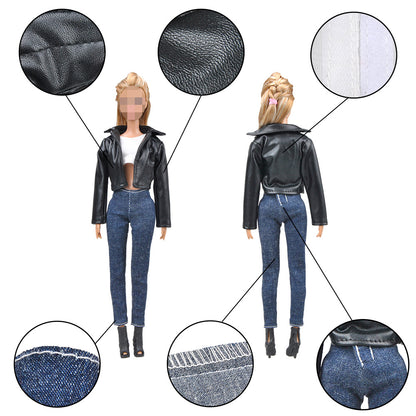 Doll Dress Up Accessories Fashion Black Leather Suit