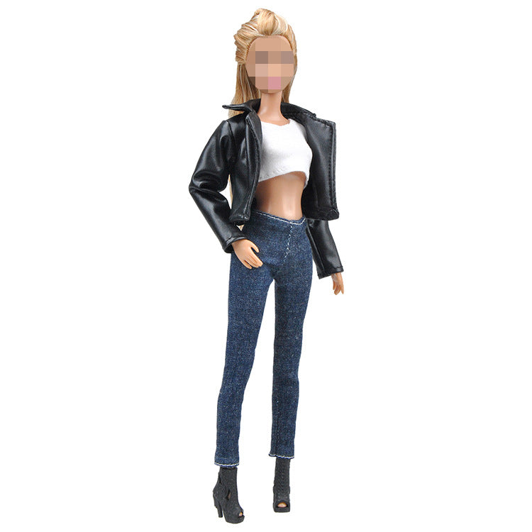 Doll Dress Up Accessories Fashion Black Leather Suit