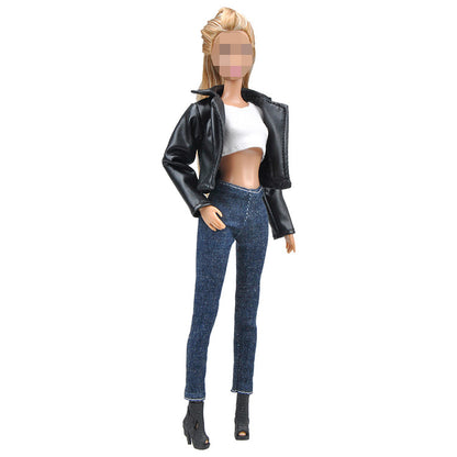 Doll Dress Up Accessories Fashion Black Leather Suit